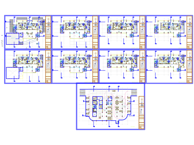 Multi-Level Municipality Building Architectural Floor Plans and Basement Layout