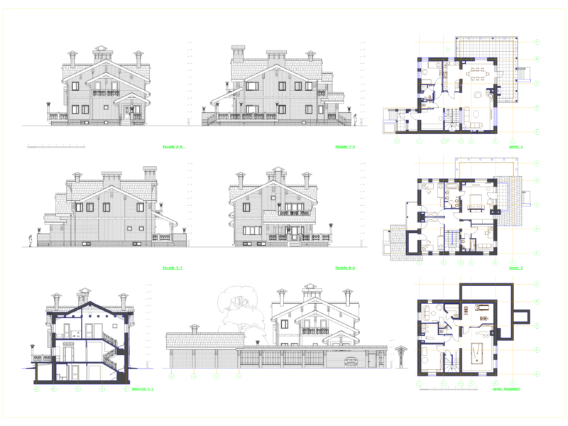 Classic Villa Architectural Plans and Elevations