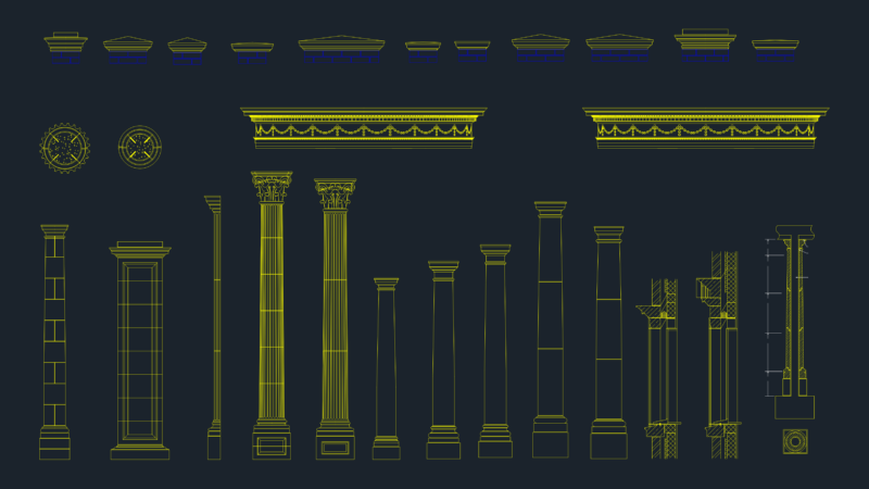Classical Column and Cornice Molding Architectural Detail Drawings