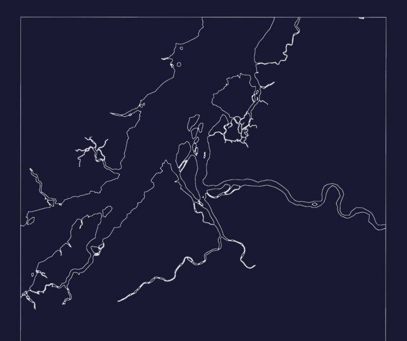 Coastal River Delta Geographical Contour Map DWG Block