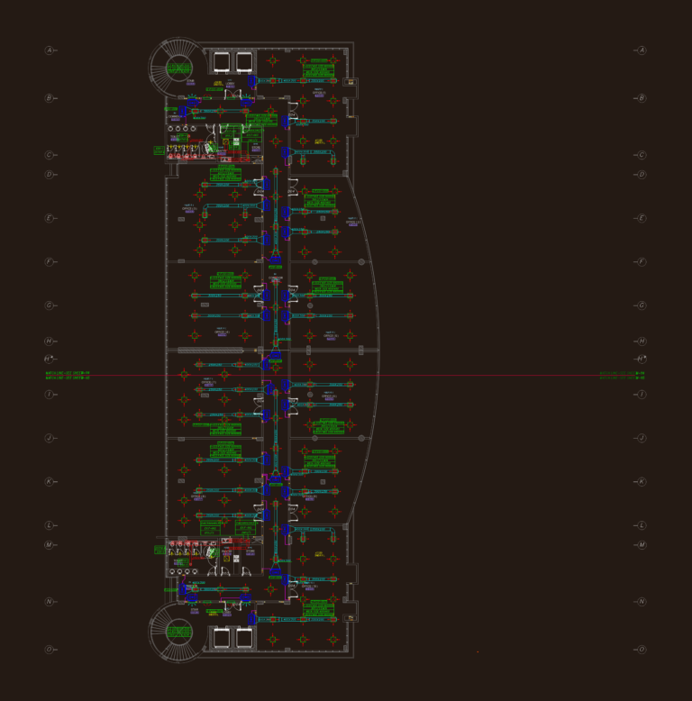 HVAC ductwork and equipment layout plan for a commercial office floor.