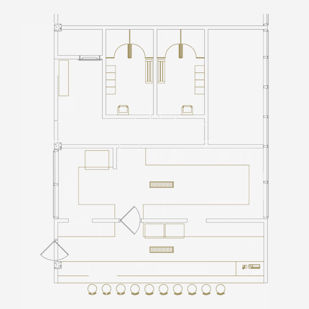 2D CAD floor plan of a cafeteria with kitchen equipment, bar counter, and seating area for 66 people.