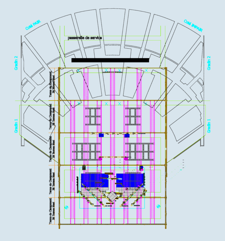 Concert venue stage rigging and lighting plot