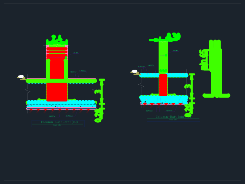Column-Raft Joint Foundation Reinforcement Detail Section