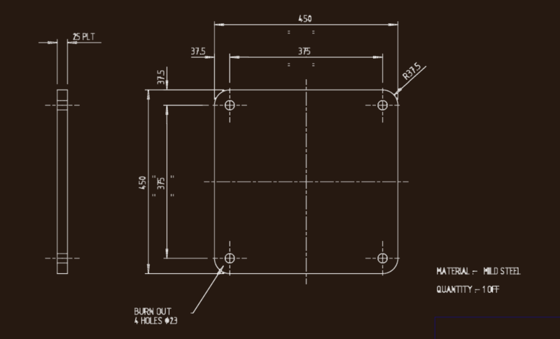 450mm Square Mild Steel Base Plate Detail Plan