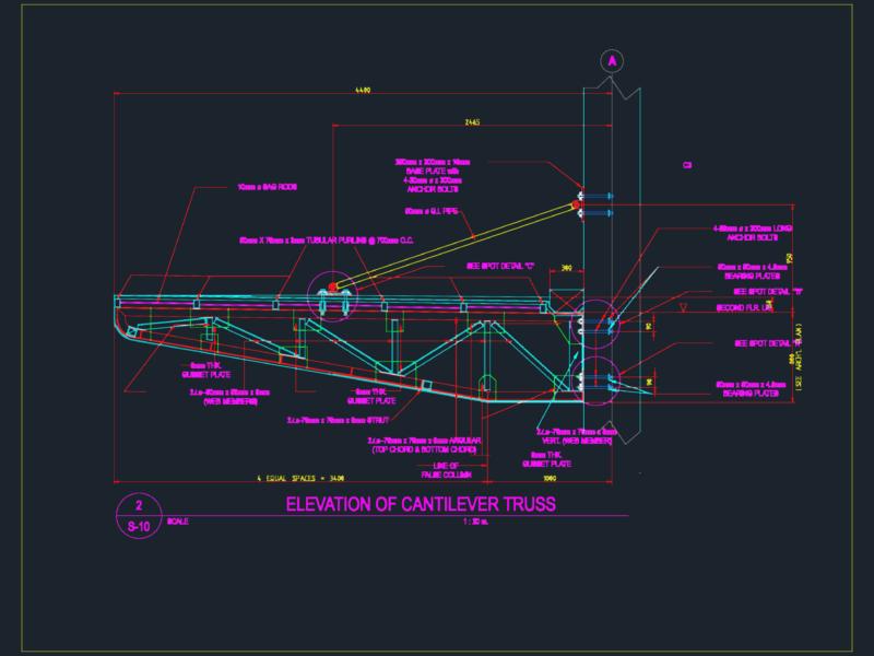 75mm Angular Chord Cantilever Truss Elevation