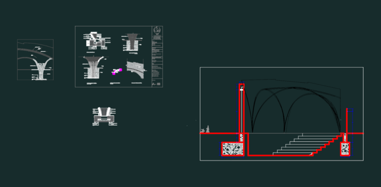 Technical drawing showing construction details and sections of a concrete shell amphitheater roof structure.