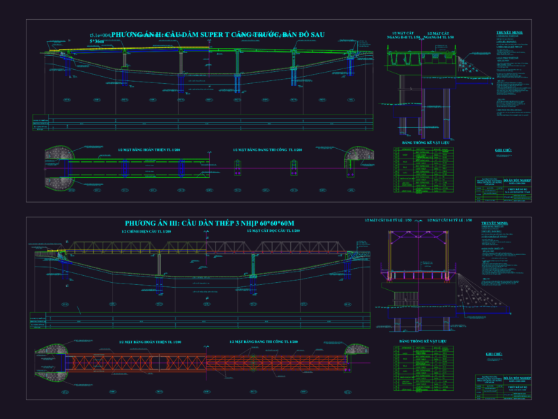 Continuous Steel Beam Bridge Elevation and Layout Plan