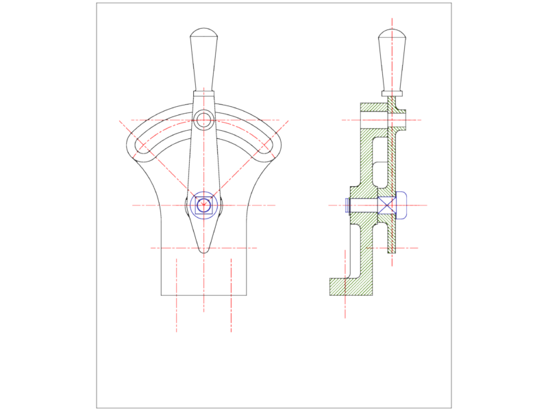 Control Handle Assembly CAD Detail with Section Views