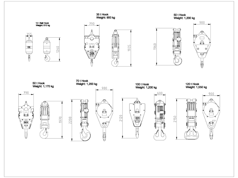 Crane Hook Blocks and Section Details DWG