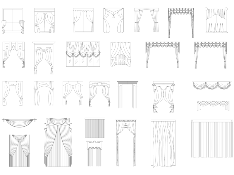 Various Curtain and Window Treatment Elevation Detail Blocks