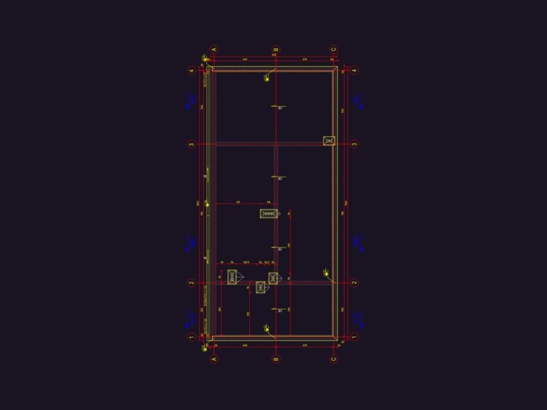Architectural roof plan of an industrial substation building with drainage details and grid lines.