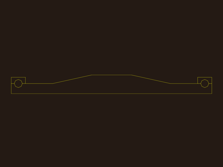 Yellow line drawing showing the profile of a structural bridge beam with octagonal end details.