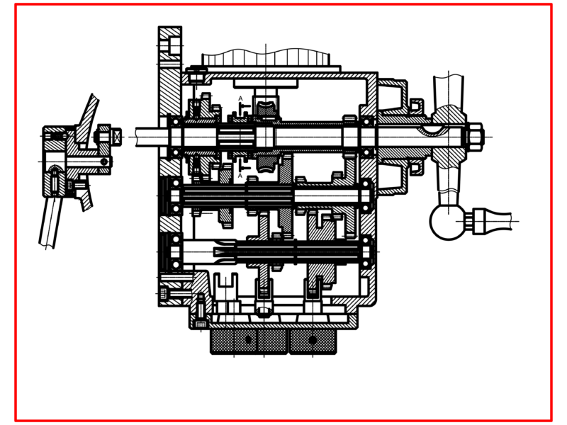 Milling Machine Gearbox Cross Section Assembly Drawing
