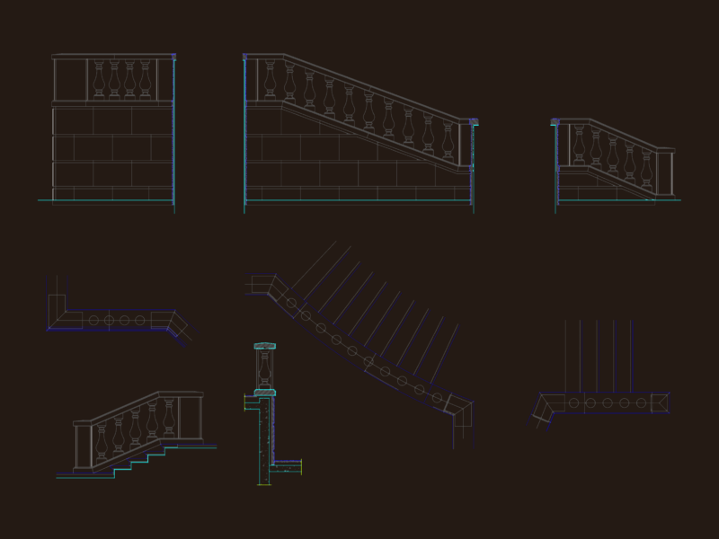 Detailed Classic Stone Balustrade Elevation and Plan View Layouts