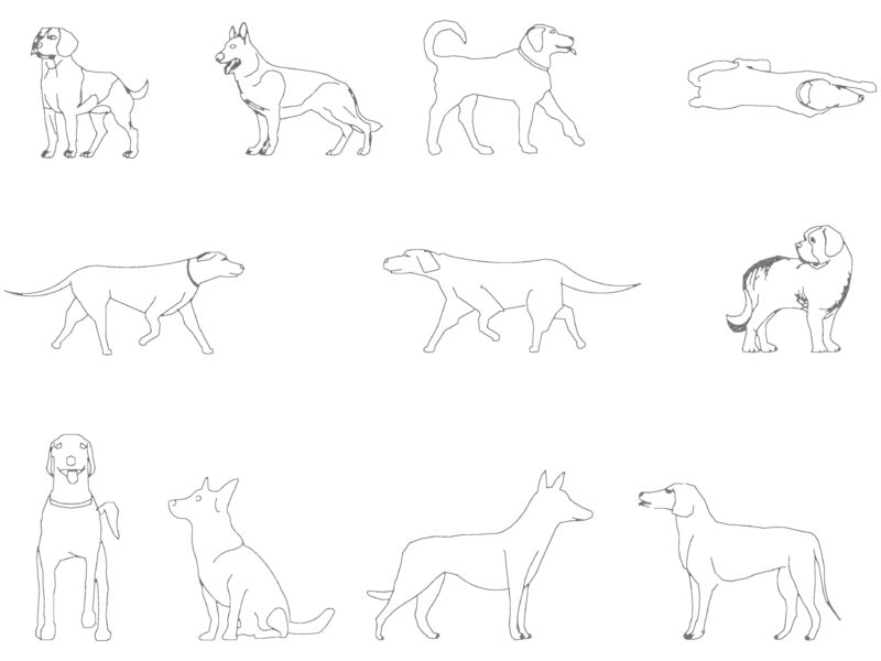 Dog Breed CAD Blocks Elevation and Plan Views Set