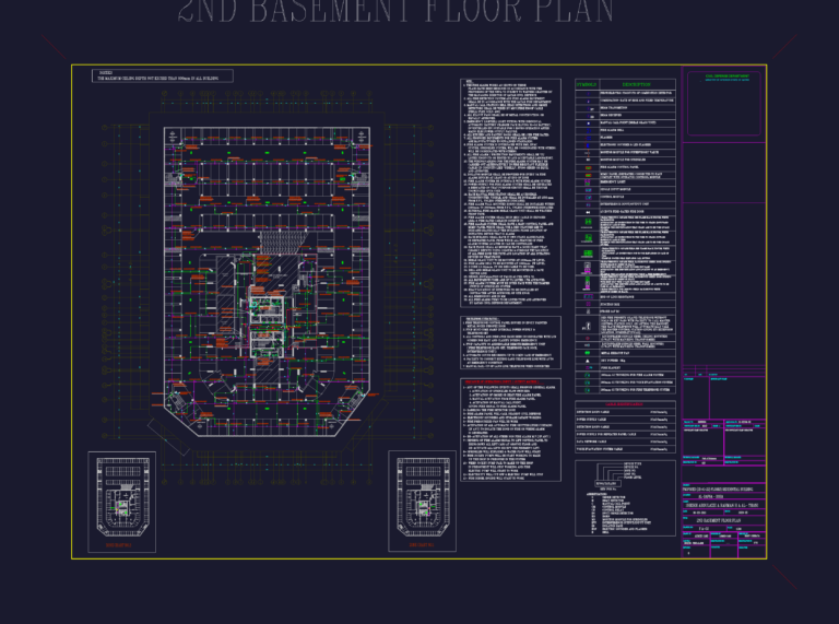 Fire alarm system floor plans and riser diagrams for a 22-story residential tower in Doha, Qatar.