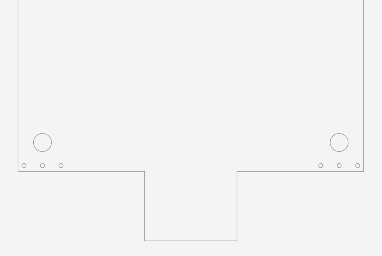 2D CAD layout of a board showing specific cutouts and hole placements for fabrication.