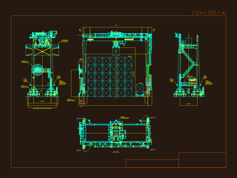 General arrangement CAD drawing of a 40.6 ton rubber tired gantry crane showing multiple elevation views.
