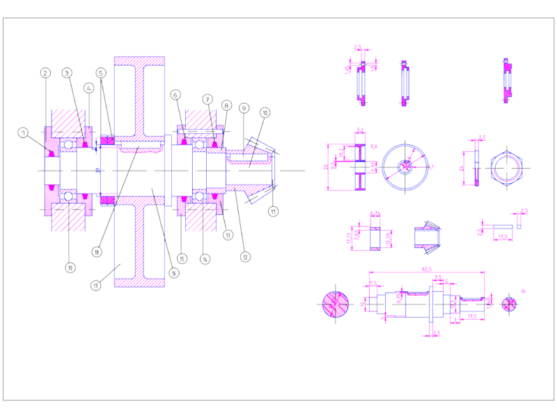 Drive Shaft Assembly with Bearing and Gear Details