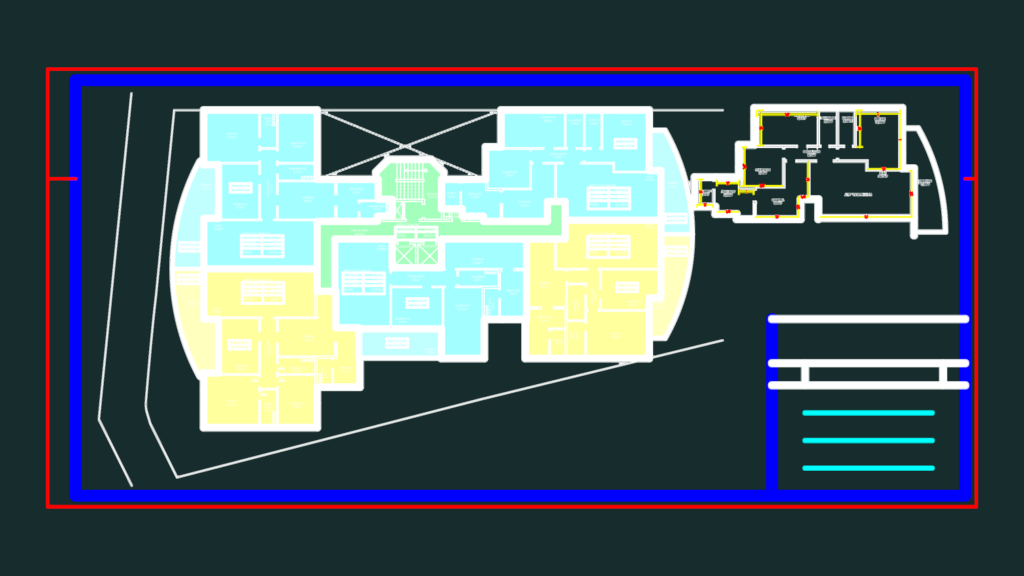 Detailed architectural floor plan of a multi-unit residential building with room labels and area schedules.