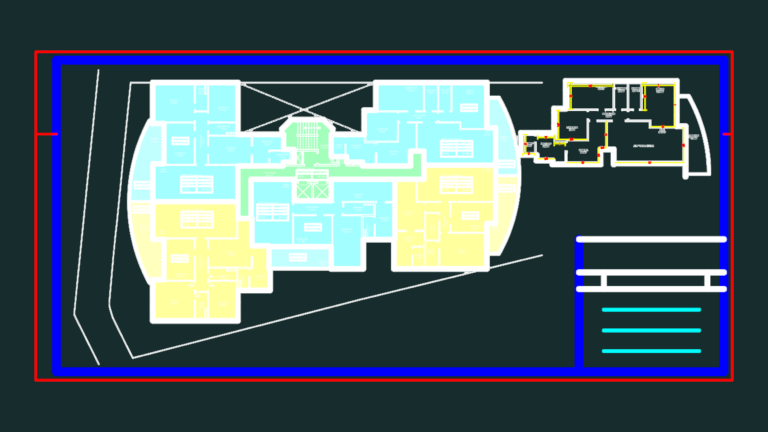 Detailed architectural floor plan of a multi-unit residential building with room labels and area schedules.