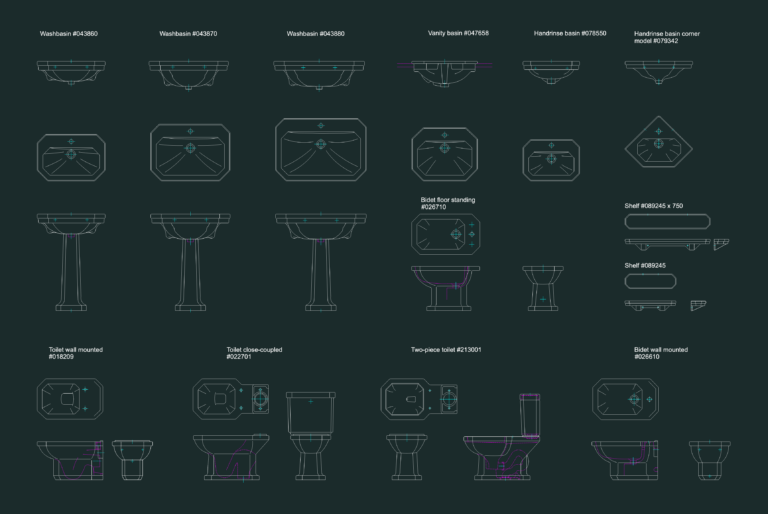 Plan and elevation CAD views of Duravit 1930 Series bathroom fixtures including toilets, sinks, and bidets.