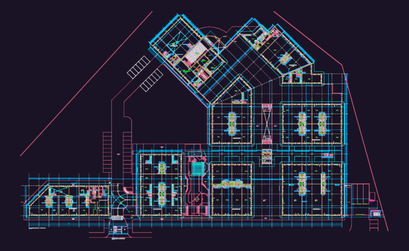 Multi-Block Commercial Center Ground Floor Architectural Plan