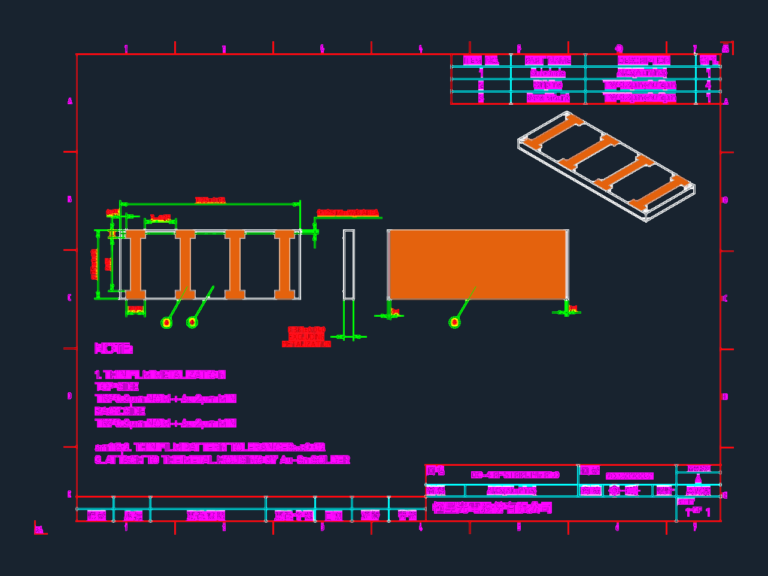 Technical drawing of an RF stripline with dimensions, callouts, and an isometric model.