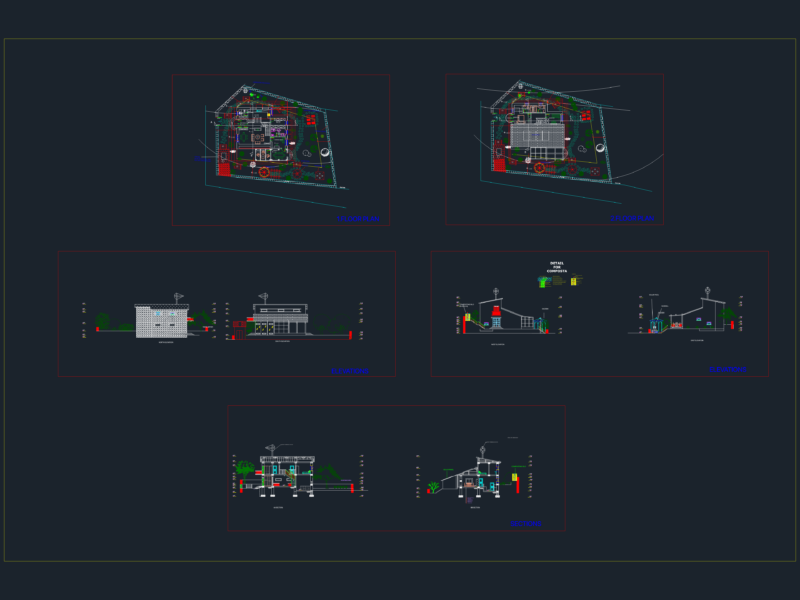 Ecological House DWG Plan with Sustainable Sections Elevations and Green Roof Details