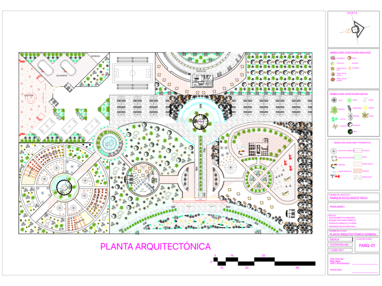 General architectural plan for an ecotourism park with recreation zones and landscape details.