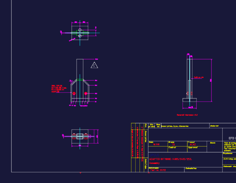 Mechanical assembly drawing of EFD Induction adapter with copper tube and teflon insulation details.