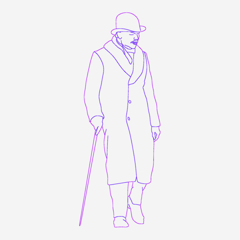 Elderly Man In Bowler Hat With Walking Cane Elevation Block