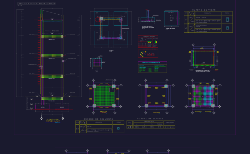 Elevated Reinforced Concrete Water Tank Structural Section Plan And Elevation