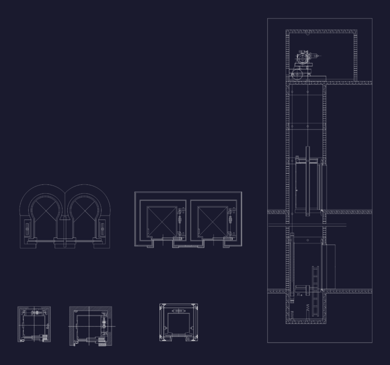 Elevator Shaft Section and Cabin Floor Plan Details