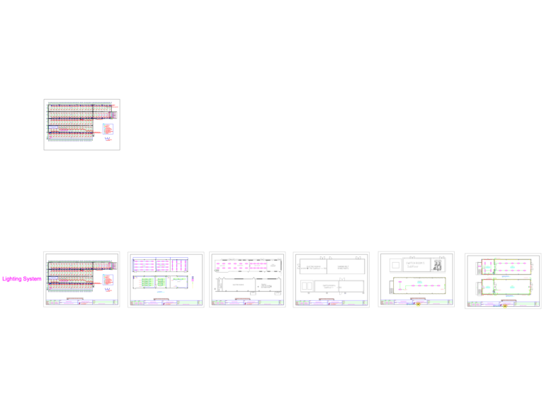 Factory lighting layout plan with electrical circuit details and fixture schedules.