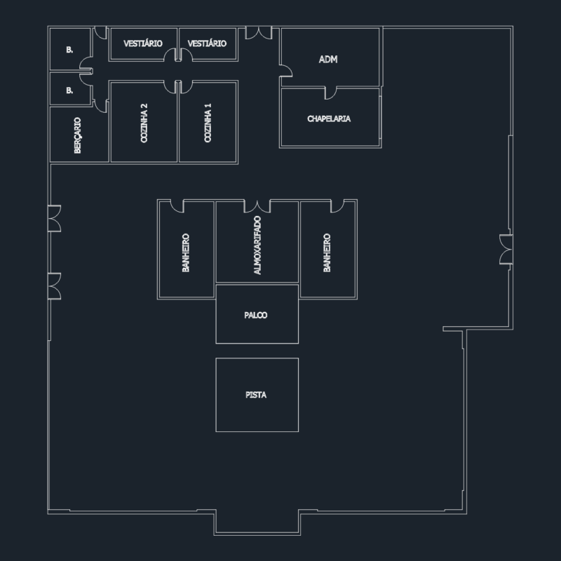 Floor plan layout for an event hall in Campinas