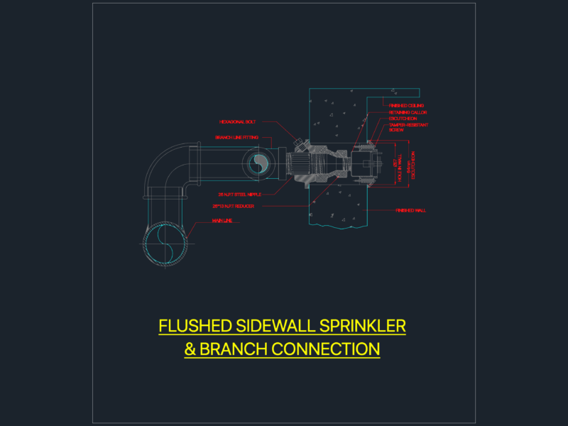 Flushed Sidewall Sprinkler and Branch Connection Installation Detail Drawing