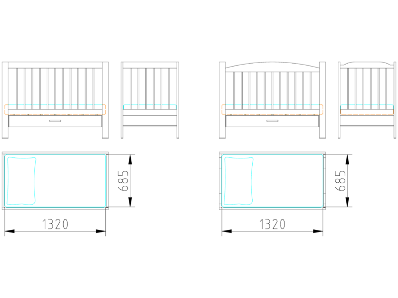 Baby Crib Blocks DWG with Multiple Views