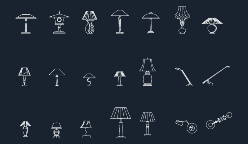 Collection of table lamp blocks for interior elevations