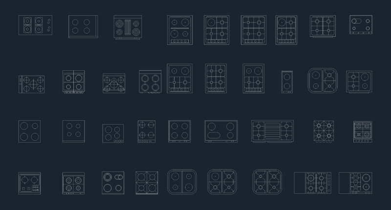 Kitchen Cooktop CAD Plan Blocks for AutoCAD
