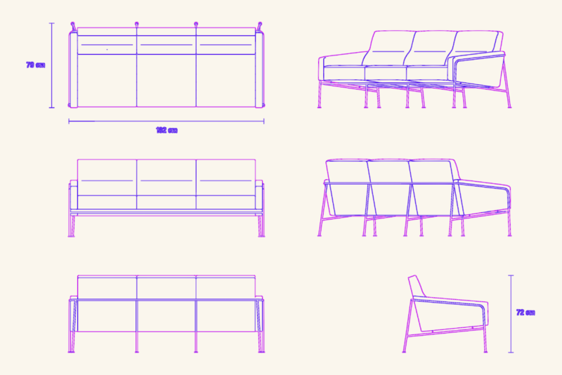 Three Seater Series 3300 Sofa by Arne Jacobsen Front Elevation