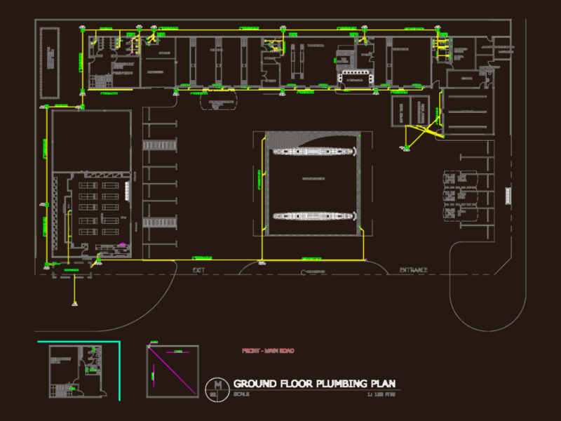 Gasoline Station Ground Floor Plumbing and Drainage Plan