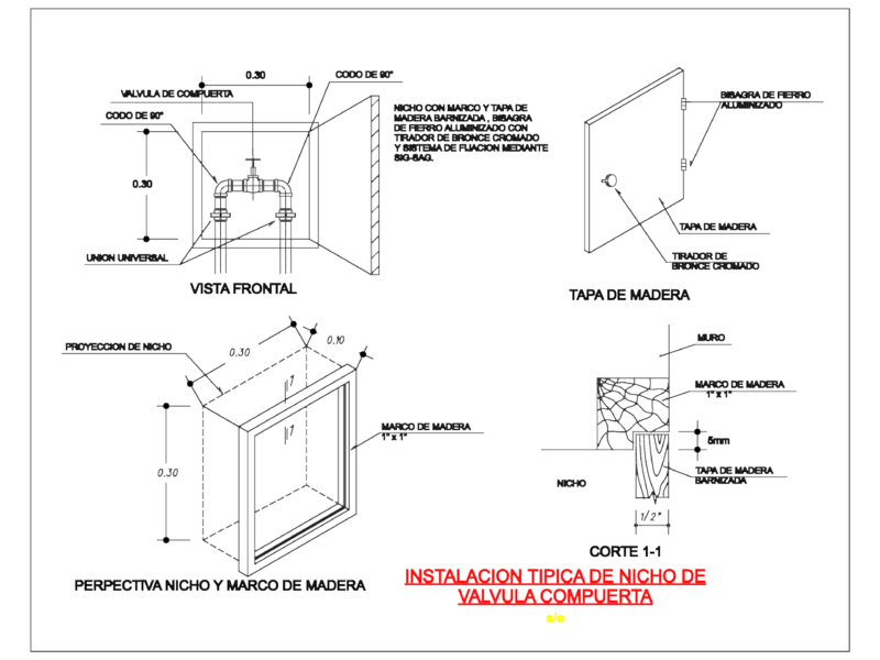 Gate valve niche installation with wood frame