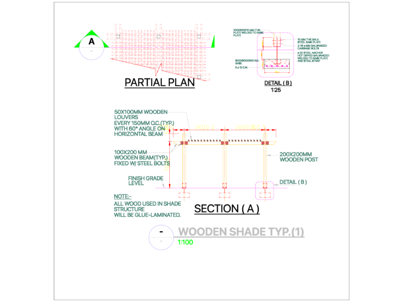 Glue-Laminated Wooden Shade Structure Details
