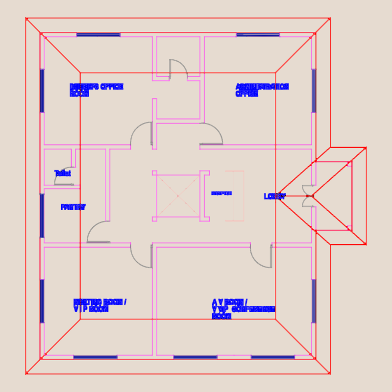 Ground floor plan for a residential building with office rooms