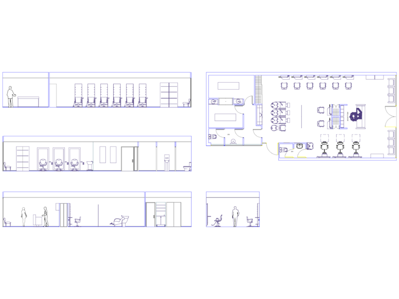 Hairdressing Salon Floor Plan and Interior Elevation Drawings