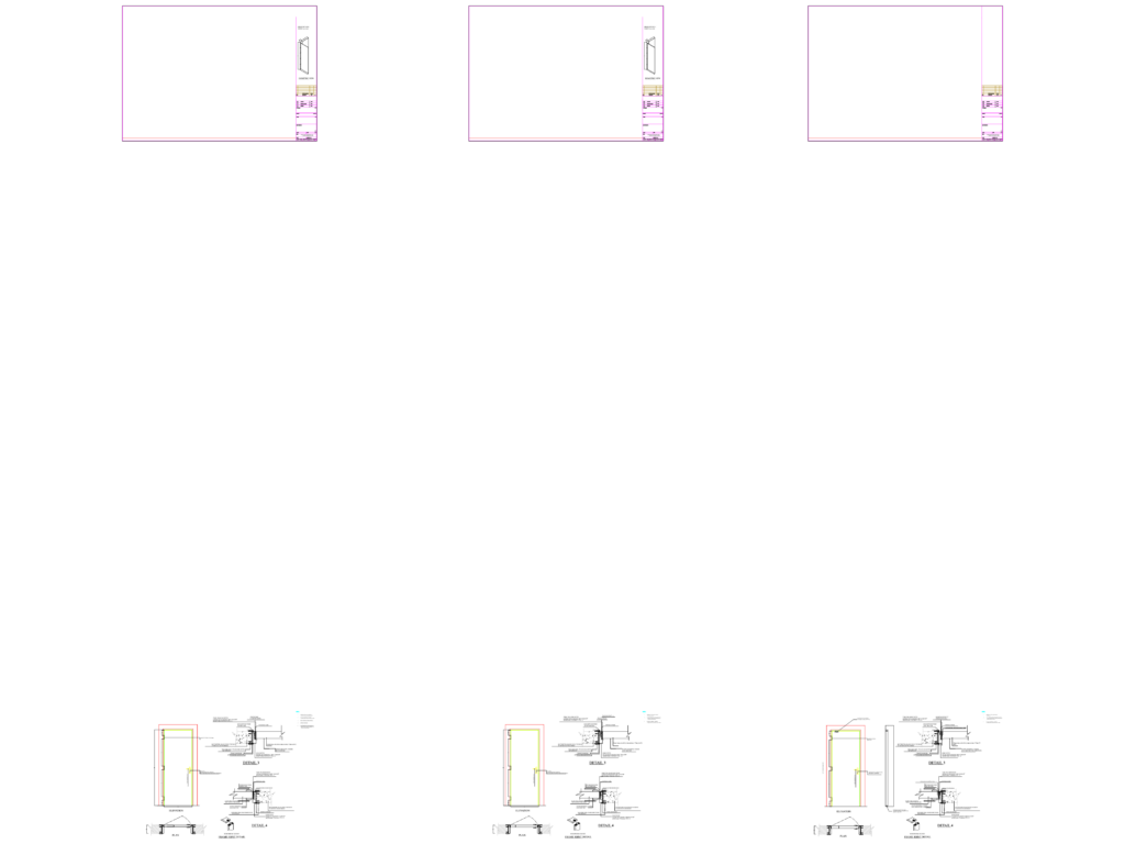 Technical CAD drawings showing elevations and frame details for FD30, FD60, and 90-minute Halspan fire rated doors.