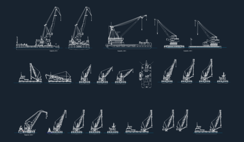 Marine floating cranes with 35t to 140t lifting capacities