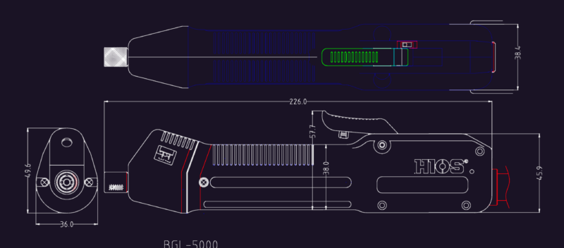 HIOS BGL-5000 Electric Screwdriver Industrial Tool Drawing With Dimensions